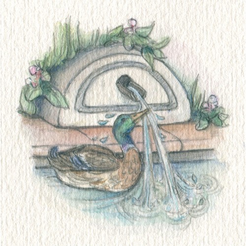 Miniature Painting - Duck in Fountain